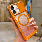 Custodia magnetica per telefono in acrilico opaco con glitter e effetto sfumato galvanizzato., For iPhone 16 Plus, For iPhone 16, For iPhone 15 Pro Max