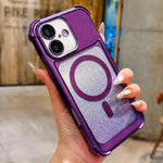 Custodia magnetica per telefono in acrilico opaco con glitter e effetto sfumato galvanizzato., For iPhone 16 Plus, For iPhone 16, For iPhone 15 Pro Max