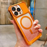 Custodia magnetica per telefono in acrilico opaco con glitter e effetto sfumato galvanizzato., For iPhone 16 Plus, For iPhone 16, For iPhone 15 Pro Max