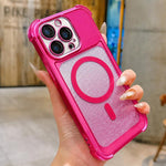 Custodia magnetica per telefono in acrilico opaco con glitter e effetto sfumato galvanizzato., For iPhone 16 Plus, For iPhone 16, For iPhone 15 Pro Max