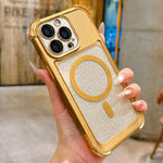 Custodia magnetica per telefono in acrilico opaco con glitter e effetto sfumato galvanizzato., For iPhone 16 Plus, For iPhone 16, For iPhone 15 Pro Max