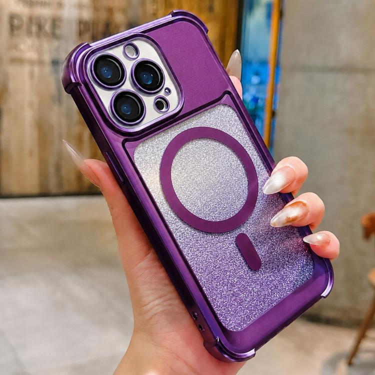 Custodia magnetica per telefono in acrilico opaco con glitter e effetto sfumato galvanizzato., For iPhone 16 Plus, For iPhone 16, For iPhone 15 Pro Max