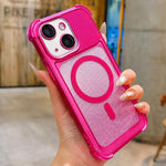 Custodia magnetica in acrilico opaco con glitter per iPhone 14 Plus