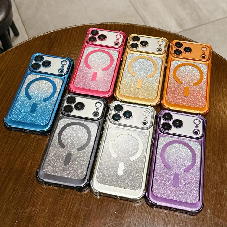 Custodia magnetica per telefono in acrilico opaco con glitter e effetto sfumato galvanizzato., For iPhone 16 Plus, For iPhone 16, For iPhone 15 Pro Max