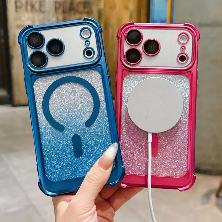 Custodia magnetica per telefono in acrilico opaco con glitter e effetto sfumato galvanizzato., For iPhone 16 Plus, For iPhone 16, For iPhone 15 Pro Max