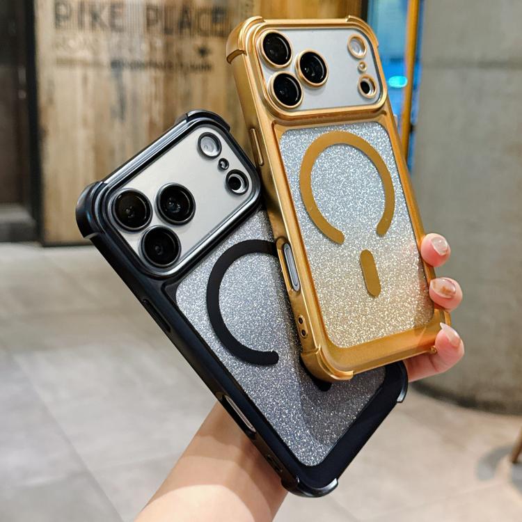 Custodia magnetica per telefono in acrilico opaco con glitter e effetto sfumato galvanizzato., For iPhone 16 Plus, For iPhone 16, For iPhone 15 Pro Max