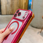 Custodia magnetica per telefono in acrilico opaco con glitter e effetto sfumato galvanizzato., For iPhone 16 Plus, For iPhone 16, For iPhone 15 Pro Max