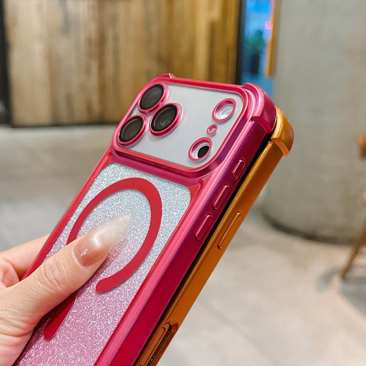 Custodia magnetica per telefono in acrilico opaco con glitter e effetto sfumato galvanizzato., For iPhone 16 Plus, For iPhone 16, For iPhone 15 Pro Max