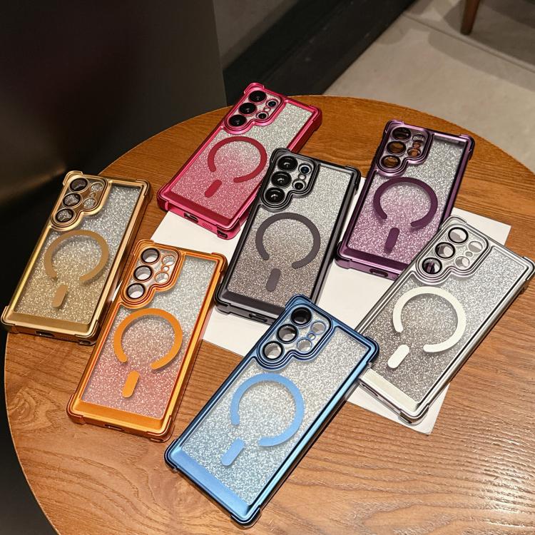 Custodia magnetica per telefono in acrilico opaco con glitter e effetto sfumato galvanizzato., For Galaxy S24 FE 5G, For Galaxy S24 Ultra 5G, For Galaxy S24+ 5G