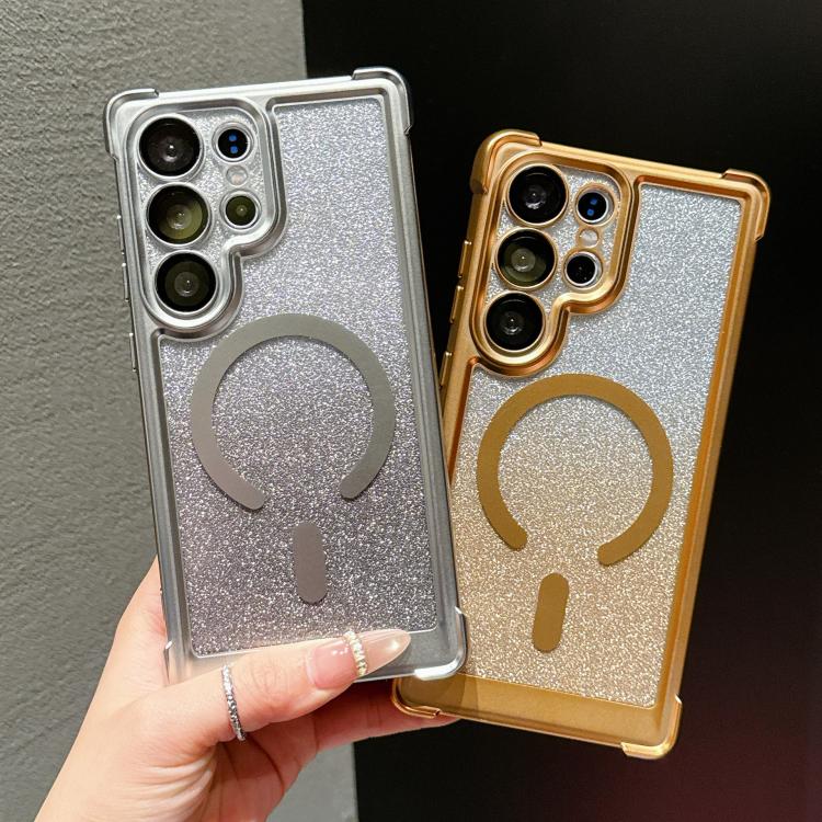 Custodia magnetica per telefono in acrilico opaco con glitter e effetto sfumato galvanizzato., For Galaxy S24 FE 5G, For Galaxy S24 Ultra 5G, For Galaxy S24+ 5G