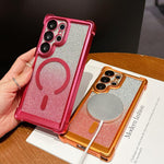 Custodia magnetica per telefono in acrilico opaco con glitter e effetto sfumato galvanizzato., For Galaxy S25 5G, For Galaxy S25+ 5G, For Galaxy S25 Ultra 5G