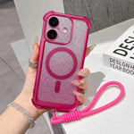 Custodia magnetica in acrilico opaco con glitter per iPhone 16 Plus