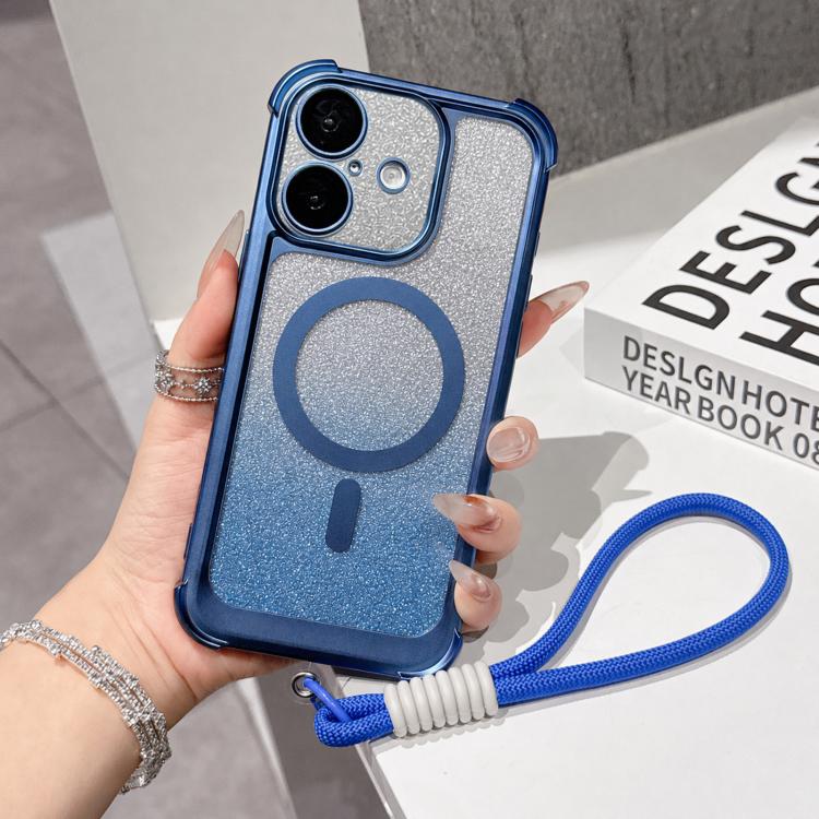 Custodia magnetica in acrilico opaco con glitter per iPhone 16 Plus