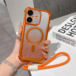 Custodia magnetica in acrilico opaco con glitter per iPhone 16 Plus