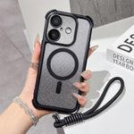 Custodia magnetica in acrilico opaco con glitter per iPhone 16 Plus