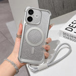 Custodia magnetica in acrilico opaco con glitter per iPhone 16 Plus