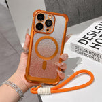 Custodia magnetica per telefono in acrilico opaco con glitter e effetto sfumato galvanizzato, con cinturino incluso., For iPhone 15 Pro, For iPhone 15 Plus, For iPhone 15
