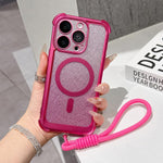 Custodia magnetica per telefono in acrilico opaco con glitter e effetto sfumato galvanizzato, con cinturino incluso., For iPhone 15 Pro, For iPhone 15 Plus, For iPhone 15
