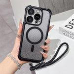 Custodia magnetica per telefono in acrilico opaco con glitter e effetto sfumato galvanizzato, con cinturino incluso., For iPhone 15 Pro, For iPhone 15 Plus, For iPhone 15