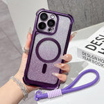 Custodia magnetica per telefono in acrilico opaco con glitter e effetto sfumato galvanizzato, con cinturino incluso., For iPhone 15 Pro, For iPhone 15 Plus, For iPhone 15