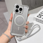 Custodia magnetica per telefono in acrilico opaco con glitter e effetto sfumato galvanizzato, con cinturino incluso., For iPhone 15 Pro, For iPhone 15 Plus, For iPhone 15