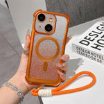 Custodia magnetica per telefono in acrilico opaco con glitter e effetto sfumato galvanizzato, con cinturino incluso., For iPhone 15 Pro, For iPhone 15 Plus, For iPhone 15