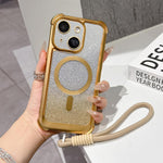 Custodia magnetica per telefono in acrilico opaco con glitter e effetto sfumato galvanizzato, con cinturino incluso., For iPhone 15 Pro, For iPhone 15 Plus, For iPhone 15