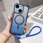 Custodia magnetica per telefono in acrilico opaco con glitter e effetto sfumato galvanizzato, con cinturino incluso., For iPhone 15 Pro, For iPhone 15 Plus, For iPhone 15