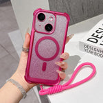 Custodia magnetica per telefono in acrilico opaco con glitter e effetto sfumato galvanizzato, con cinturino incluso., For iPhone 15 Pro, For iPhone 15 Plus, For iPhone 15