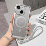Custodia magnetica per telefono in acrilico opaco con glitter e effetto sfumato galvanizzato, con cinturino incluso., For iPhone 15 Pro, For iPhone 15 Plus, For iPhone 15