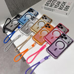 Custodia magnetica per telefono in acrilico opaco con glitter e effetto sfumato galvanizzato, con cinturino incluso., For iPhone 15 Pro, For iPhone 15 Plus, For iPhone 15