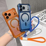 Custodia magnetica per telefono in acrilico opaco con glitter e effetto sfumato galvanizzato, con cinturino incluso., For iPhone 15 Pro, For iPhone 15 Plus, For iPhone 15