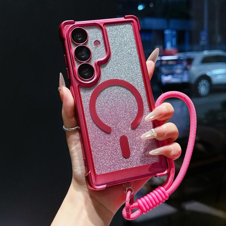Custodia magnetica per telefono in acrilico opaco con glitter e effetto sfumato galvanizzato, con cinturino incluso., For Galaxy S26+ 5G, For Galaxy S26 Ultra 5G, For Galaxy S26 5G