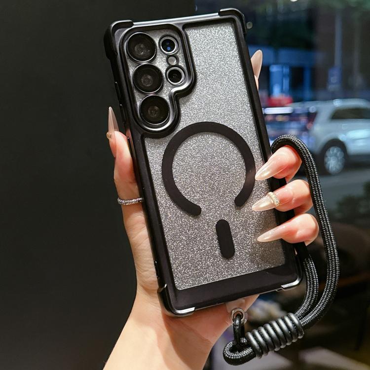 Custodia magnetica per telefono in acrilico opaco con glitter e effetto sfumato galvanizzato, con cinturino incluso., For Galaxy S26+ 5G, For Galaxy S26 Ultra 5G, For Galaxy S26 5G