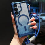 Custodia magnetica per telefono in acrilico opaco con glitter e effetto sfumato galvanizzato, con cinturino incluso., For Galaxy S26+ 5G, For Galaxy S26 Ultra 5G, For Galaxy S26 5G