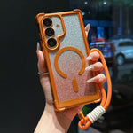 Custodia magnetica per telefono in acrilico opaco con glitter e effetto sfumato galvanizzato, con cinturino incluso., For Galaxy S26+ 5G, For Galaxy S26 Ultra 5G, For Galaxy S26 5G