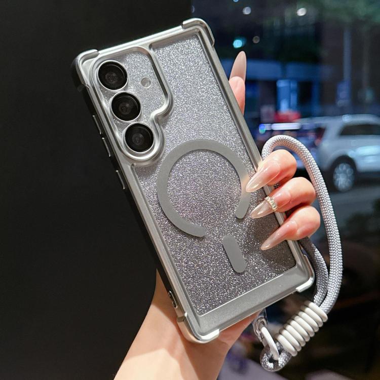 Custodia magnetica per telefono in acrilico opaco con glitter e effetto sfumato galvanizzato, con cinturino incluso., For Galaxy S26+ 5G, For Galaxy S26 Ultra 5G, For Galaxy S26 5G