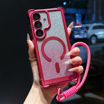 Custodia magnetica per telefono in acrilico opaco con glitter e effetto sfumato galvanizzato, con cinturino incluso., For Galaxy S26+ 5G, For Galaxy S26 Ultra 5G, For Galaxy S26 5G