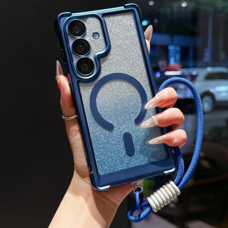 Custodia magnetica per telefono in acrilico opaco con glitter e effetto sfumato galvanizzato, con cinturino incluso., For Galaxy S25 5G, For Galaxy S25+ 5G, For Galaxy S25 Ultra 5G