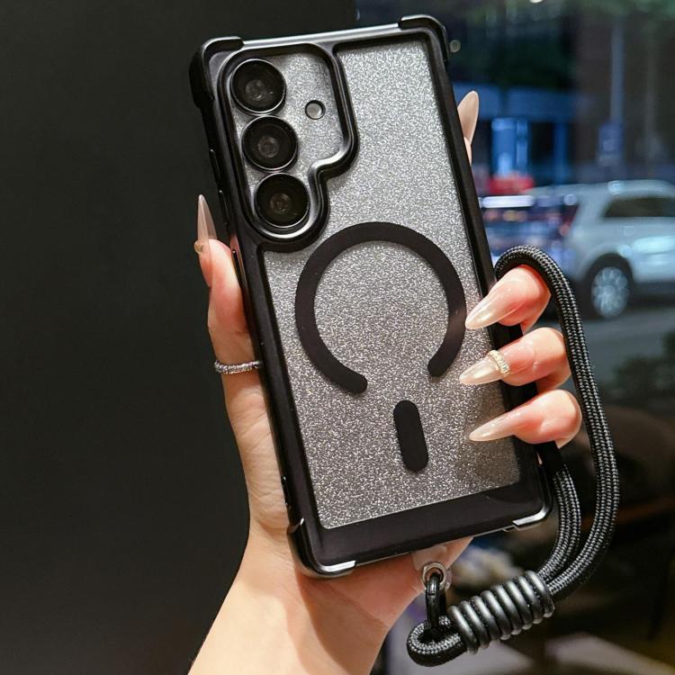 Custodia magnetica per telefono in acrilico opaco con glitter e effetto sfumato galvanizzato, con cinturino incluso., For Galaxy S25 5G, For Galaxy S25+ 5G, For Galaxy S25 Ultra 5G