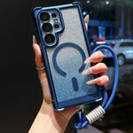 Custodia magnetica per telefono in acrilico opaco con glitter e effetto sfumato galvanizzato, con cinturino incluso., For Galaxy S25 5G, For Galaxy S25+ 5G, For Galaxy S25 Ultra 5G