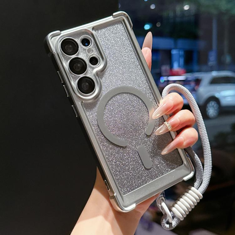 Custodia magnetica per telefono in acrilico opaco con glitter e effetto sfumato galvanizzato, con cinturino incluso., For Galaxy S25 5G, For Galaxy S25+ 5G, For Galaxy S25 Ultra 5G