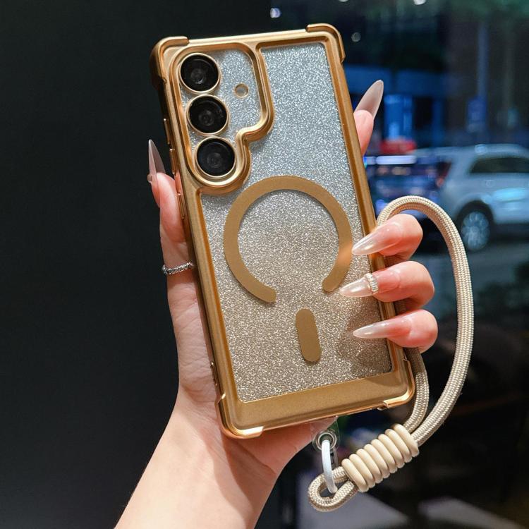 Custodia magnetica per telefono in acrilico opaco con glitter e effetto sfumato galvanizzato, con cinturino incluso., For Galaxy S24 FE 5G, For Galaxy S24 Ultra 5G, For Galaxy S24+ 5G
