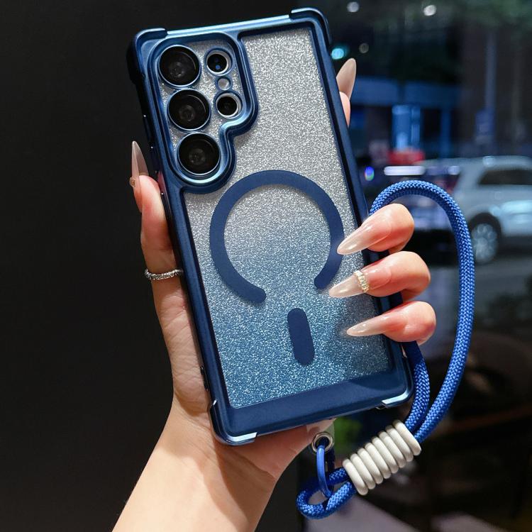 Custodia magnetica per telefono in acrilico opaco con glitter e effetto sfumato galvanizzato, con cinturino incluso., For Galaxy S24 FE 5G, For Galaxy S24 Ultra 5G, For Galaxy S24+ 5G