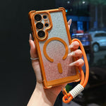 Custodia magnetica per telefono in acrilico opaco con glitter e effetto sfumato galvanizzato, con cinturino incluso., For Galaxy S24 FE 5G, For Galaxy S24 Ultra 5G, For Galaxy S24+ 5G