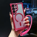 Custodia magnetica per telefono in acrilico opaco con glitter e effetto sfumato galvanizzato, con cinturino incluso., For Galaxy S24 FE 5G, For Galaxy S24 Ultra 5G, For Galaxy S24+ 5G