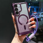 Custodia magnetica per telefono in acrilico opaco con glitter e effetto sfumato galvanizzato, con cinturino incluso., For Galaxy S24 FE 5G, For Galaxy S24 Ultra 5G, For Galaxy S24+ 5G