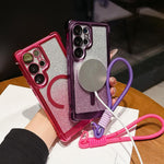 Custodia magnetica per telefono in acrilico opaco con glitter e effetto sfumato galvanizzato, con cinturino incluso., For Galaxy S24 5G