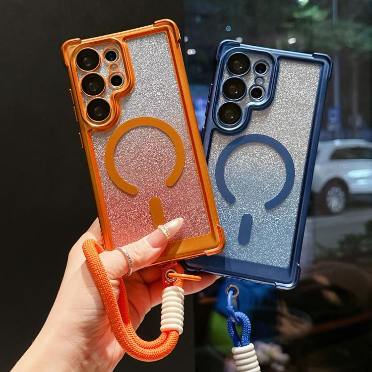 Custodia magnetica per telefono in acrilico opaco con glitter e effetto sfumato galvanizzato, con cinturino incluso., For Galaxy S24 FE 5G, For Galaxy S24 Ultra 5G, For Galaxy S24+ 5G
