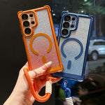 Custodia magnetica per telefono in acrilico opaco con glitter e effetto sfumato galvanizzato, con cinturino incluso., For Galaxy S24 5G